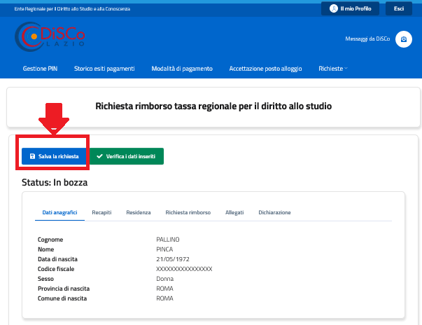 Step 3 compila tutti i campi e carica i documenti richiesti e poi salva la richiesta