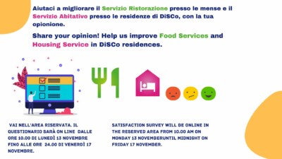 Questionario di gradimento per migliorare i servizi di ristorazione e il servizio abitativo DiSCo.