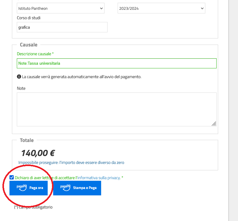 illustrazione - accedi alla pagina per il pagamento della tassa regionale o della tassa per l'abilitazione professionale e seleziona il botto "Paga ora"