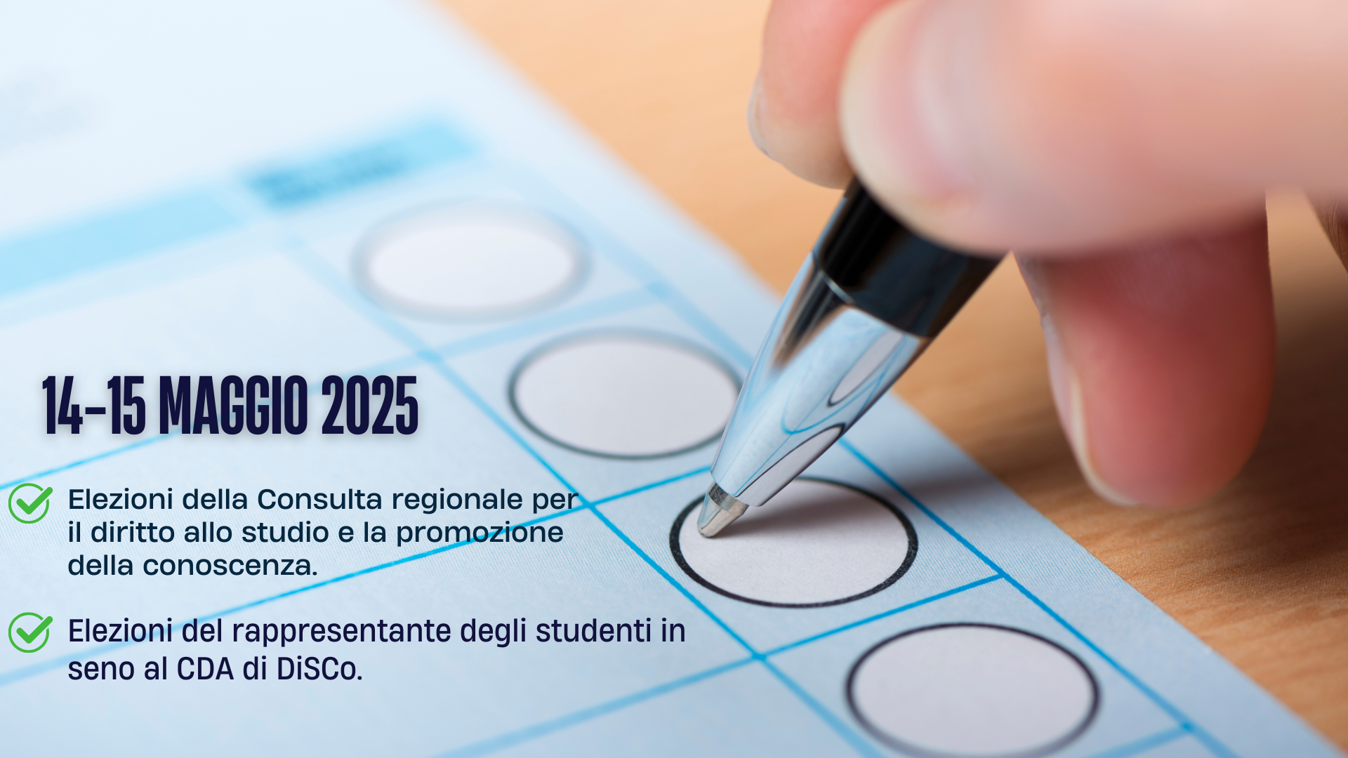 Illustrazione - scheda elettorale e avviso votazioni 14 e 15 maggio per elezione consulta e rappresentante studenti nel cda